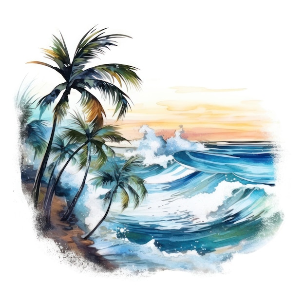 Ilustração de fundo tropical aquarela AI GenerativexA