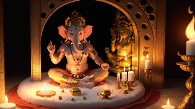 Ilustração de Ganesh do colorido senhor hindu Ganesha em fundo decorativo