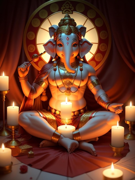 Ilustração de Ganesh do colorido senhor hindu Ganesha em fundo decorativo