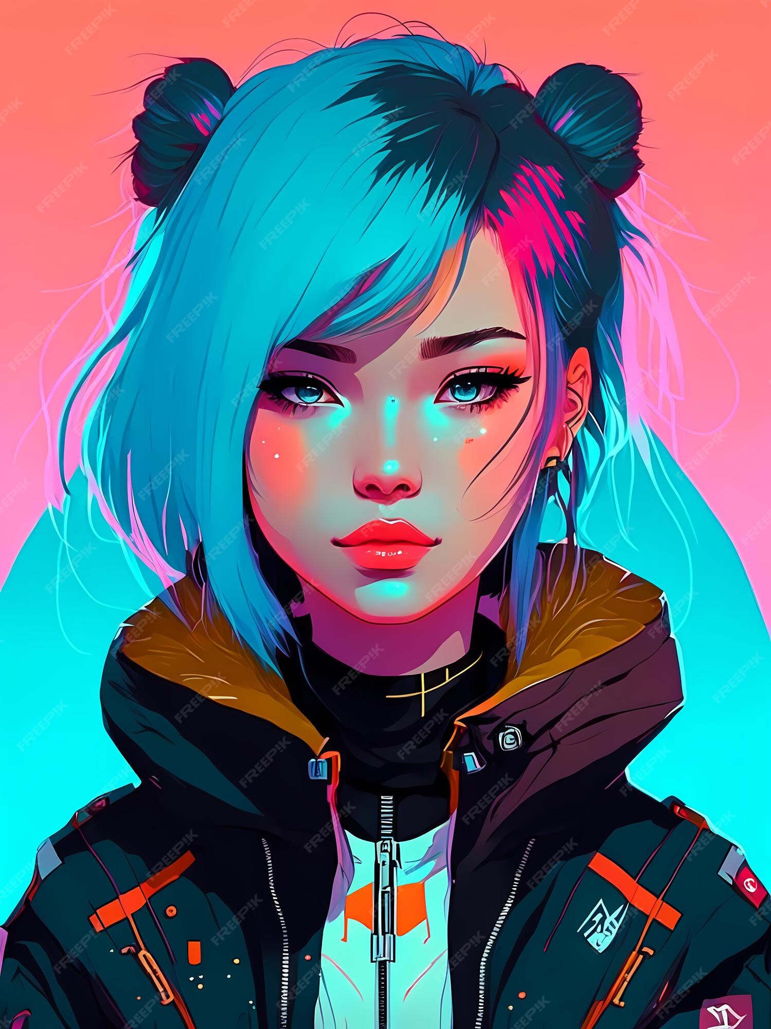 Ilustração de garota anime cyberpunk