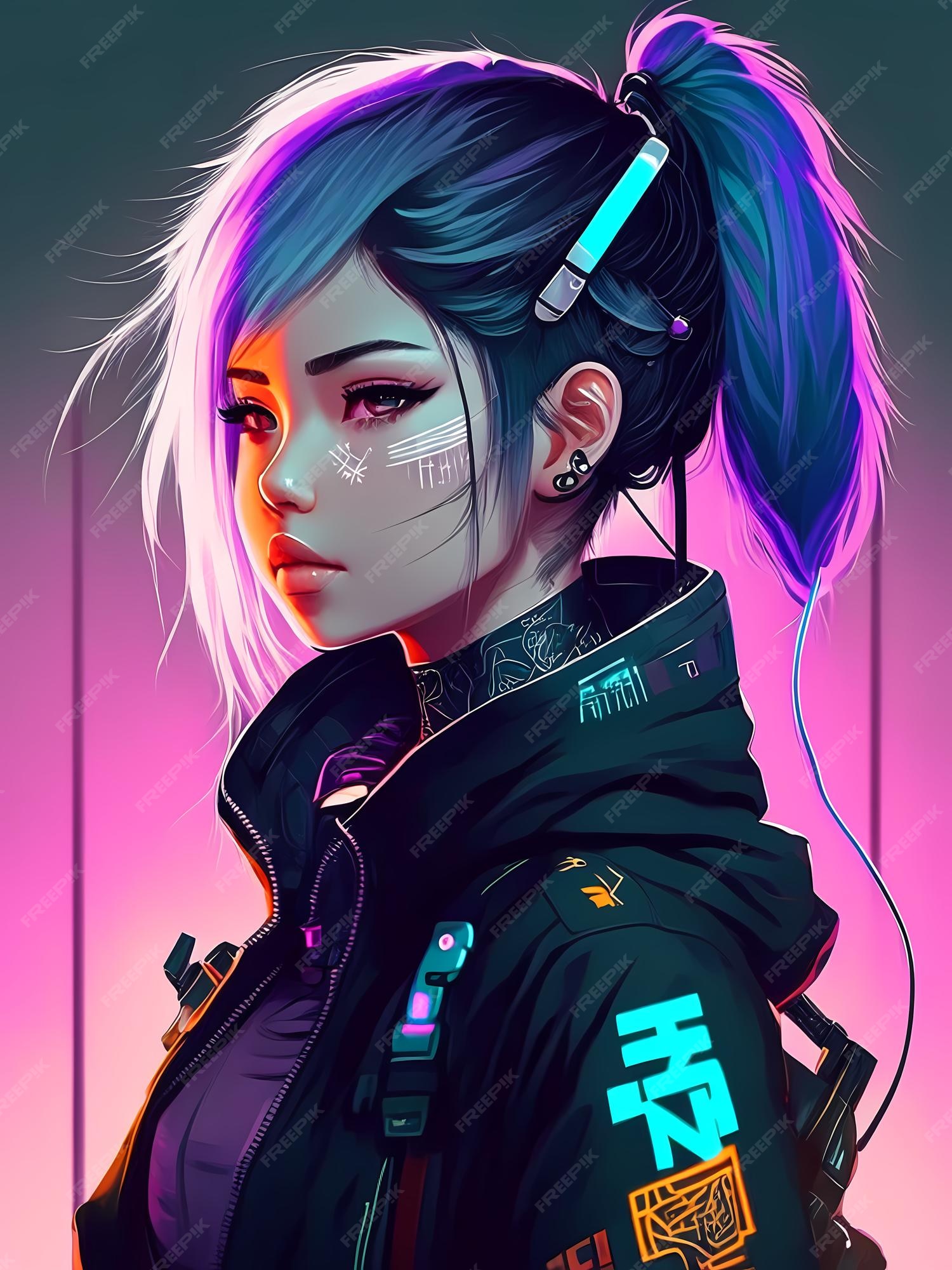 Garota estilo anime cyberpunk