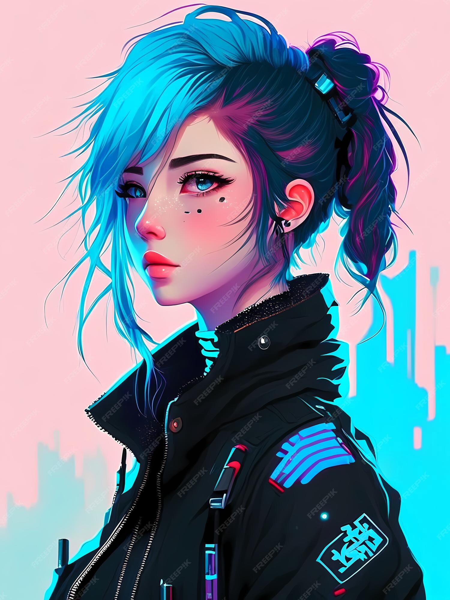 Ilustração de garota anime cyberpunk