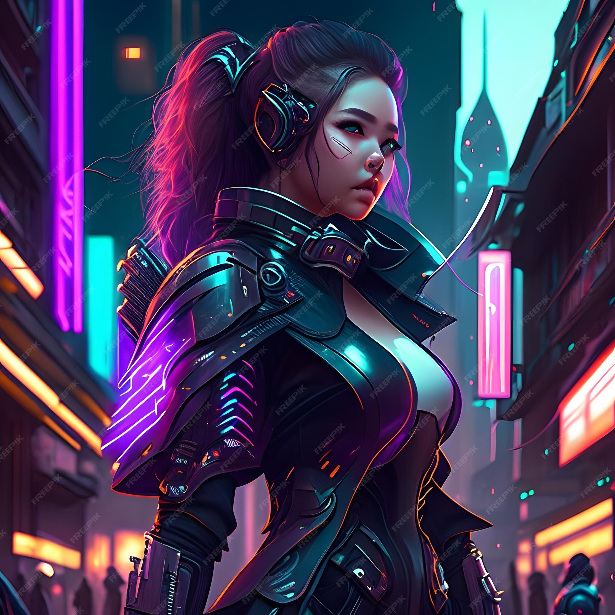 Ilustração de garota anime cyberpunk