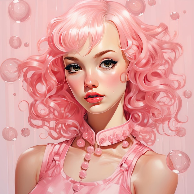 Ilustração de garota de anime vestida com um vestido rosa