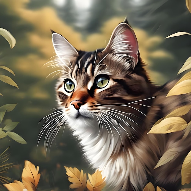 Ilustração de gato ao ar livre gerada por ai