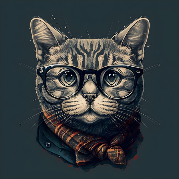 Ilustração de gato bonito e engraçado arte hipster