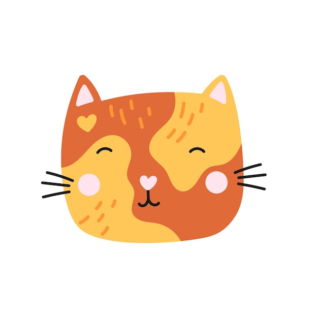 Ilustração de gato de bigode Kawaii em estilo doodle Vector isolado ideal para pacotes de emoji ícones com temas de animais de estimação e projetos de crianças brincalhonas