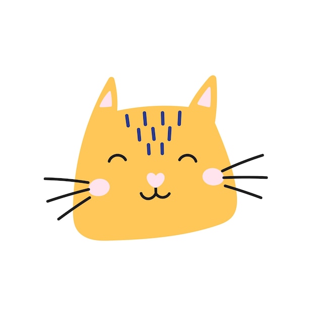 Ilustração de gato de bigode Kawaii em estilo doodle Vector isolado ideal para pacotes de emoji ícones com temas de animais de estimação e projetos de crianças brincalhonas