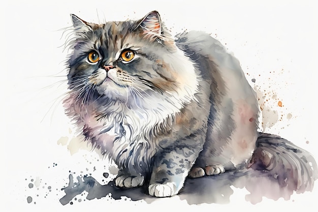 Ilustração de gato em aquarela fundo brancoGenerative AI