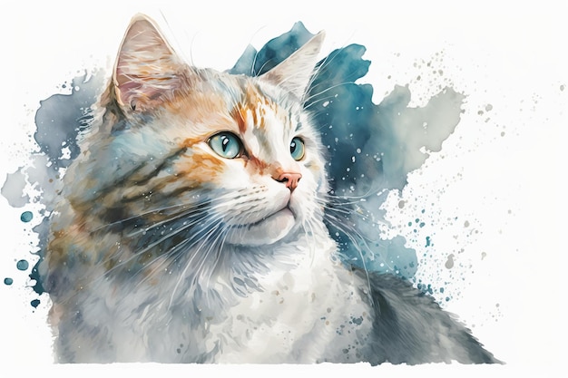 Ilustração de gato em aquarela fundo brancoGenerative AI