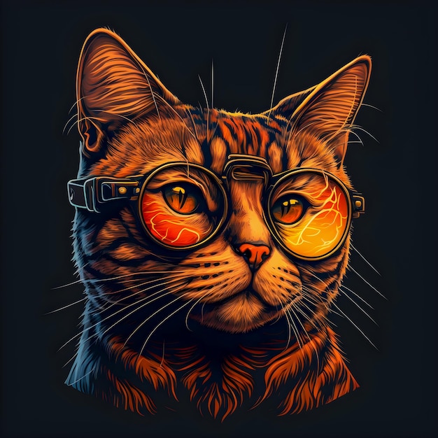 Ilustração de gato hipster bonito pop art desenhada à mão