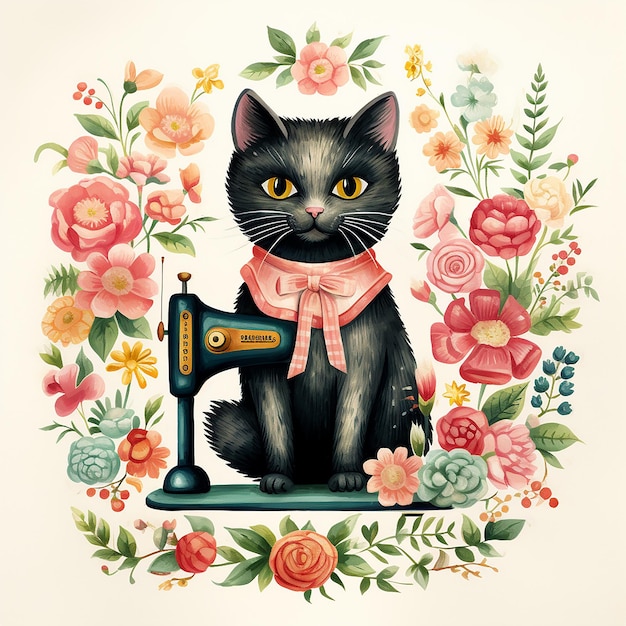 Ilustração de gato kitsch vintage