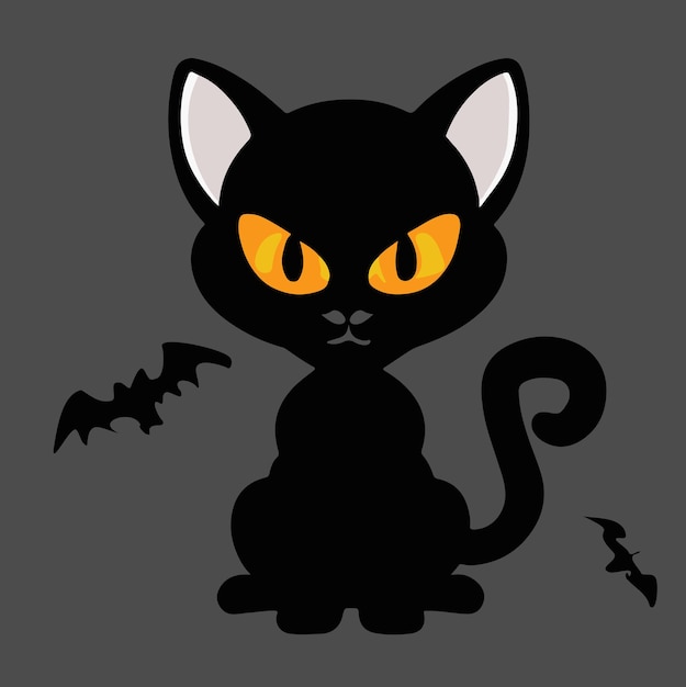 Foto ilustração de gato preto de halloween bonito desenho de gato preto de halloween