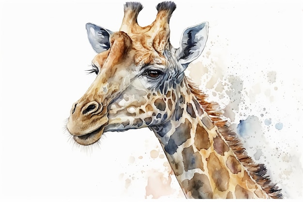 Ilustração de girafa em aquarela fundo branco Generative AI