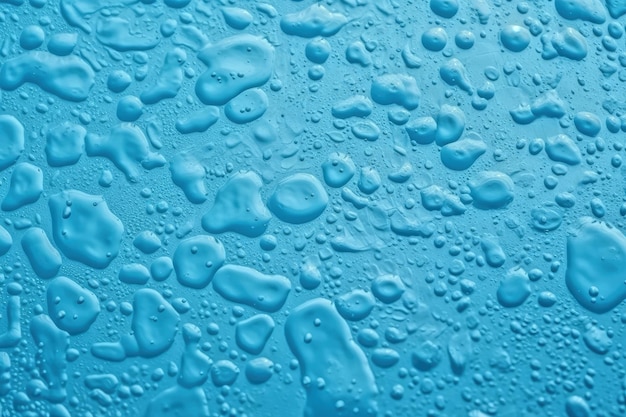 Ilustração de gotas de água em uma superfície azul em visão macro criada com a tecnologia Generative AI