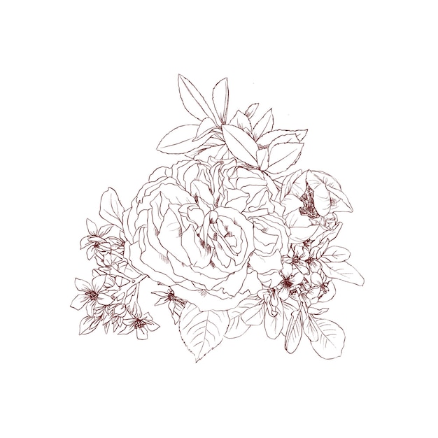 Ilustração de gráficos a lápis desenhados à mão buquê de flores vintage