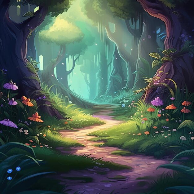 Foto ilustração de grande floresta escura de fantasia