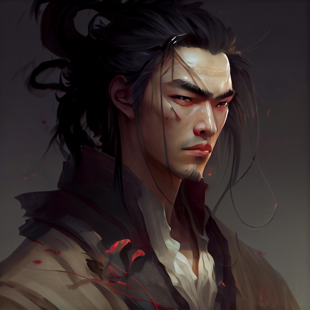 Ilustração de guerreiro japonês de retrato de homem samurai