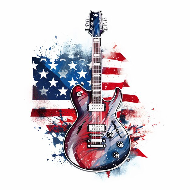 ilustração de guitarra na ilustração de cores da bandeira americana em fundo branco