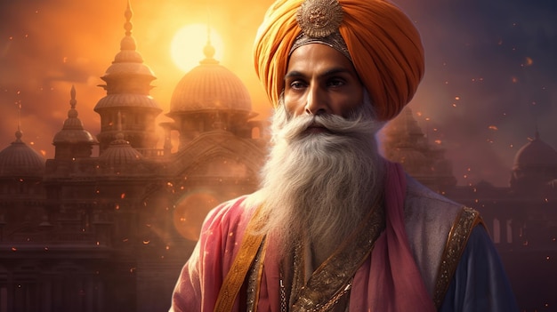 Foto ilustração de guru nank dev ji igual a esta imagem generative ai