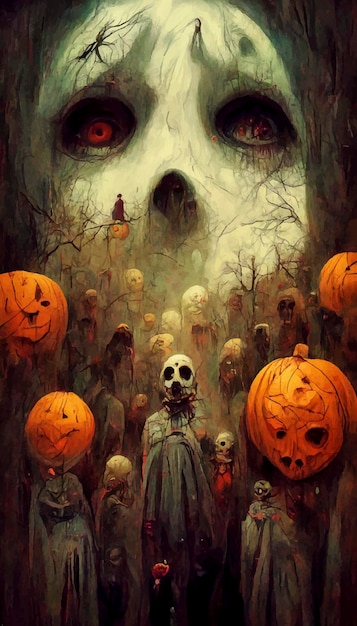 Ilustração de halloween aterrorizante ilustração de halloween ghots abóbora espírito de bruxa