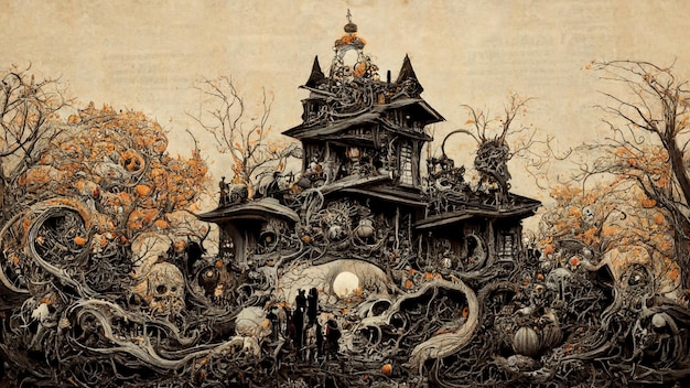 Ilustração de Halloween Castelo assustador.