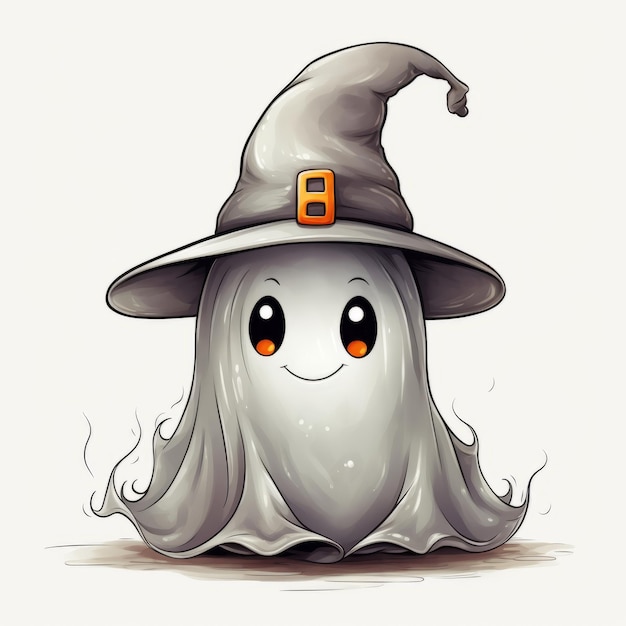 Ilustração de Halloween Fantasma bonitinho em um chapéu