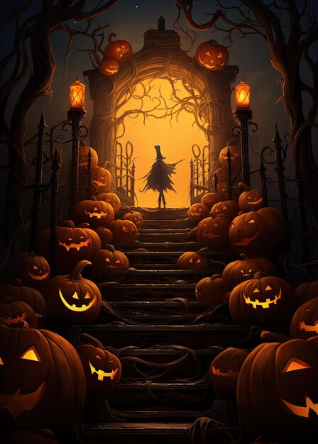 Ilustração de Halloween monstros assustadores abóboras