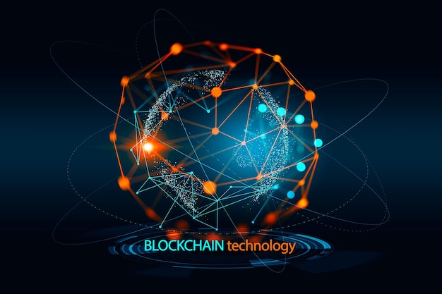 Ilustração de holograma Blockchain Conceito de criptomoeda e renderização em 3d de dinheiro digital