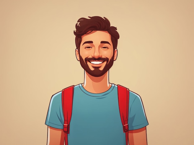 ilustração de homem caucasiano moreno com uma camiseta vermelha feliz e alegre sorrindo