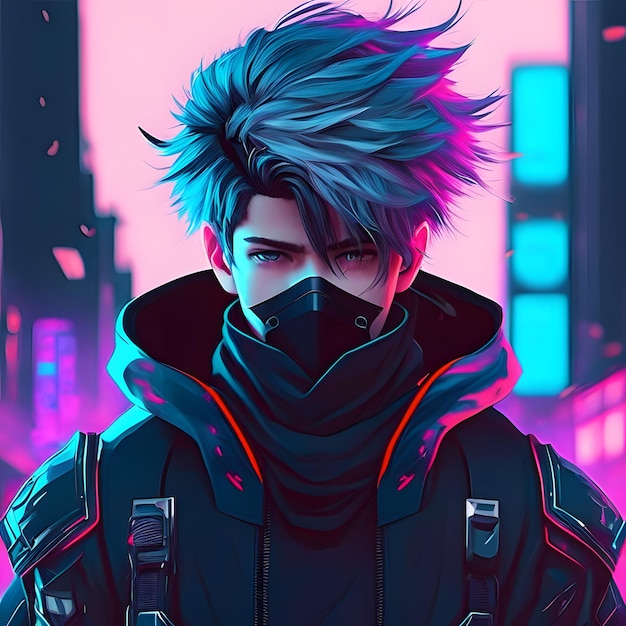 Ilustração de homem ninja cyberpunk