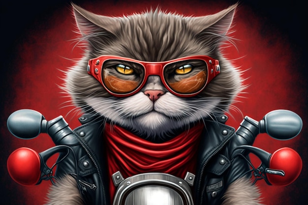 ilustração de IA de gato motociclista legal gerada