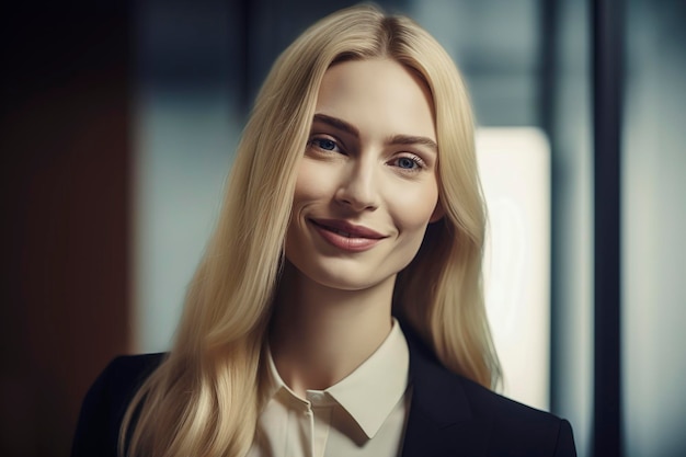 Ilustração de IA generativa de atraente CEO feminina de uma grande empresa vestida com roupas de negócios de luxo