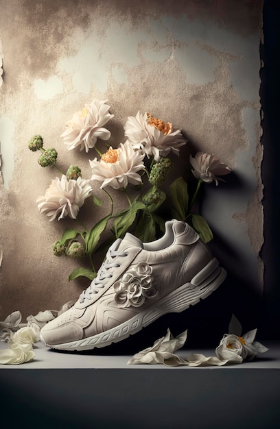 Ilustração de IA generativa de botas recicladas com flores