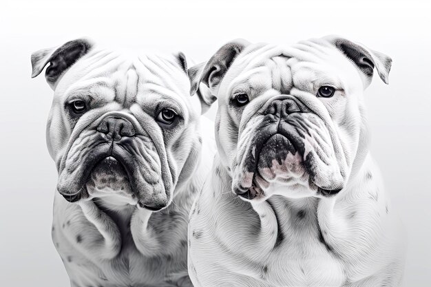 Ilustração de IA generativa de cachorro bulldog inglês branco com fundo branco puro