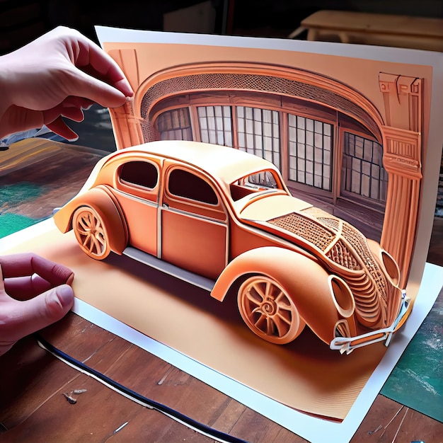Ilustração de IA generativa de carro antigo impresso em 3D