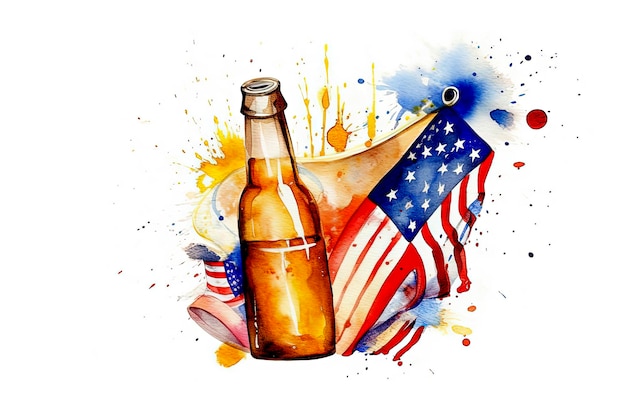Ilustração de IA generativa de cerveja com bandeira americana para comemoração de 4 de julho