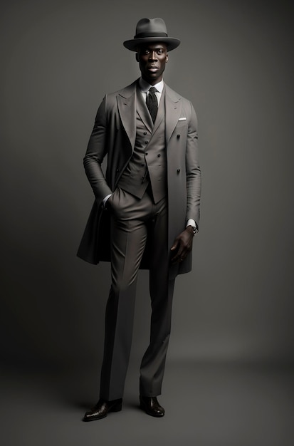 Ilustração de IA generativa de homem afro-americano vestido com moda de alta costura