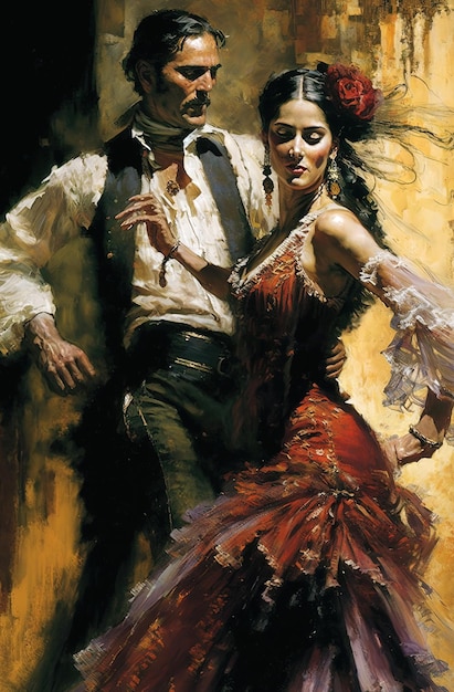 Ilustração de IA generativa de jovem casal dançando flamenco