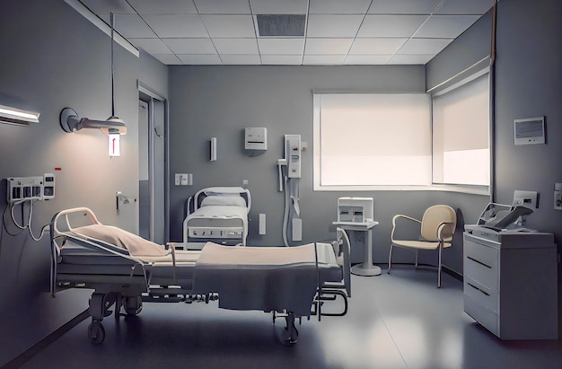Ilustração de IA generativa de quarto de hospital equipado com a mais recente tecnologia médica