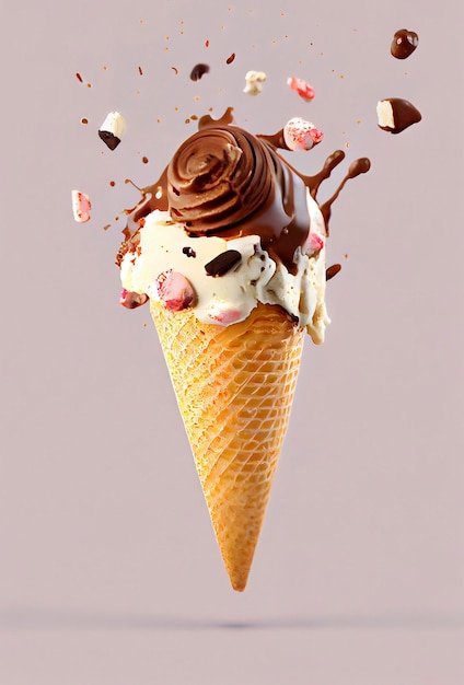 Ilustração de IA generativa de sorvete de chocolate e baunilha