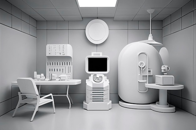 Ilustração de IA generativa de um consultório médico futurista e minimalista todo em branco