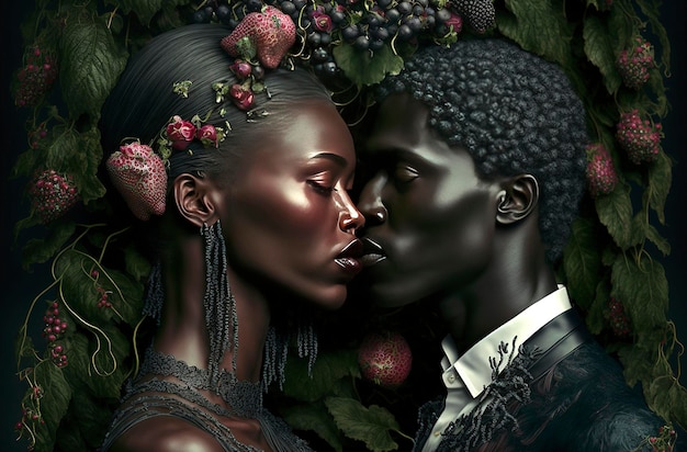 Ilustração de IA generativa de um lindo casal com flores