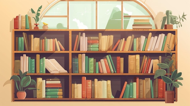 Ilustração de IA generativa de uma estante com livros
