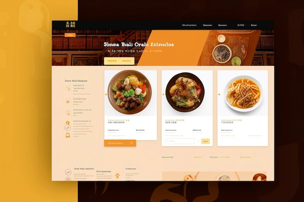 Foto ilustração de ia generativa do design da interface do usuário de um site de comida chinesa com tela cheia e cores vibrantes