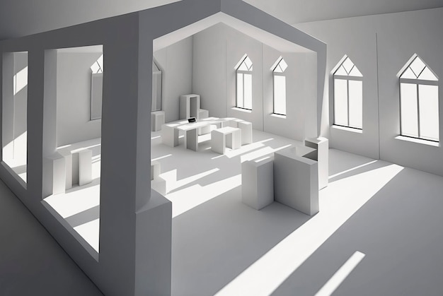 Ilustração de IA generativa do escritório minimalista branco futurista feng shui zen