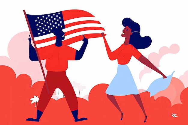 Ilustração de IA generativa do povo americano celebrando a comemoração de 4 de julho