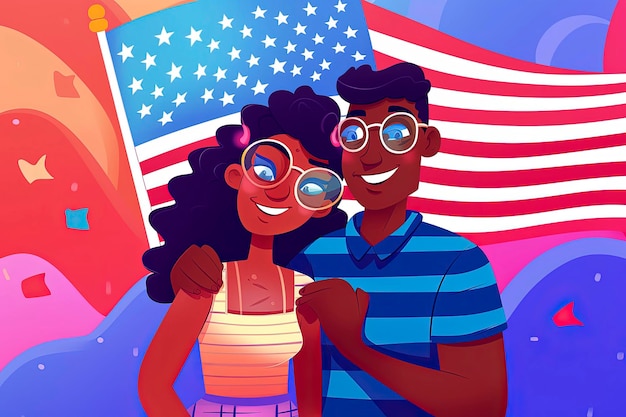 Foto ilustração de ia generativa do povo americano celebrando a comemoração de 4 de julho