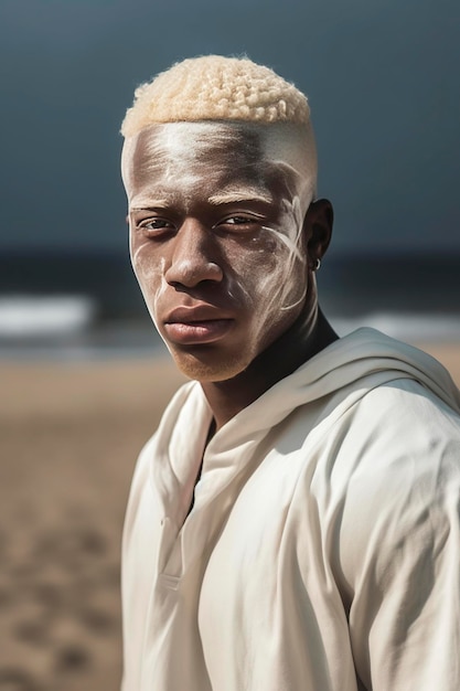 Ilustração de IA generativa do retrato de um albino masculino negro com vitiligo