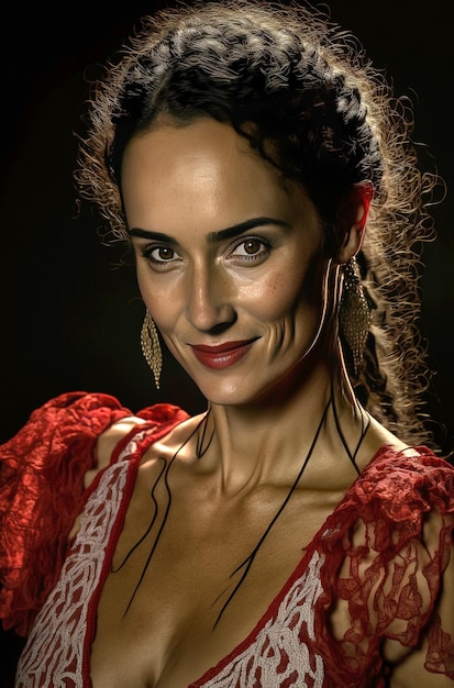Ilustração de IA generativa do retrato de uma jovem em vestido de flamenco